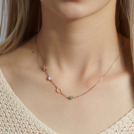 Sideways Letter Necklace, Birthstone Necklace, Initials Necklace