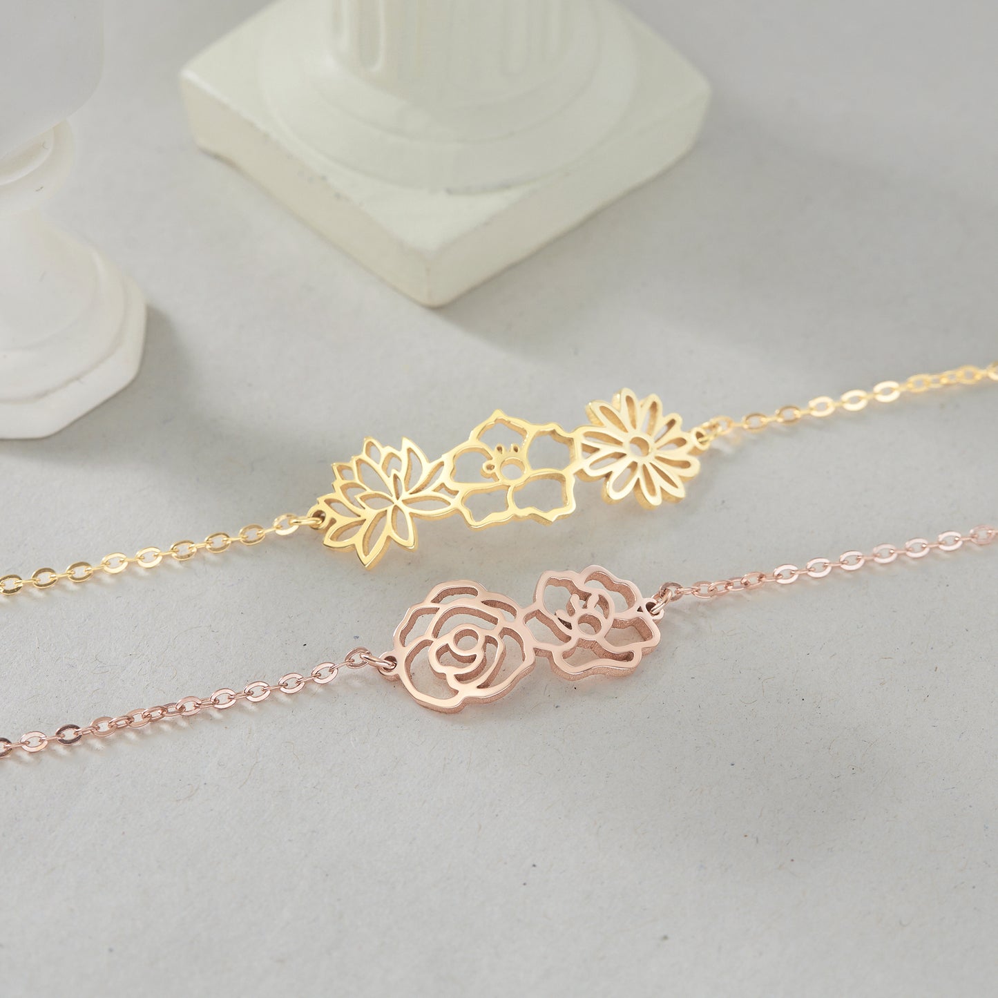 Multiple Birthflower Bracelet, Mom Bracelet, Family Floral Bracelet